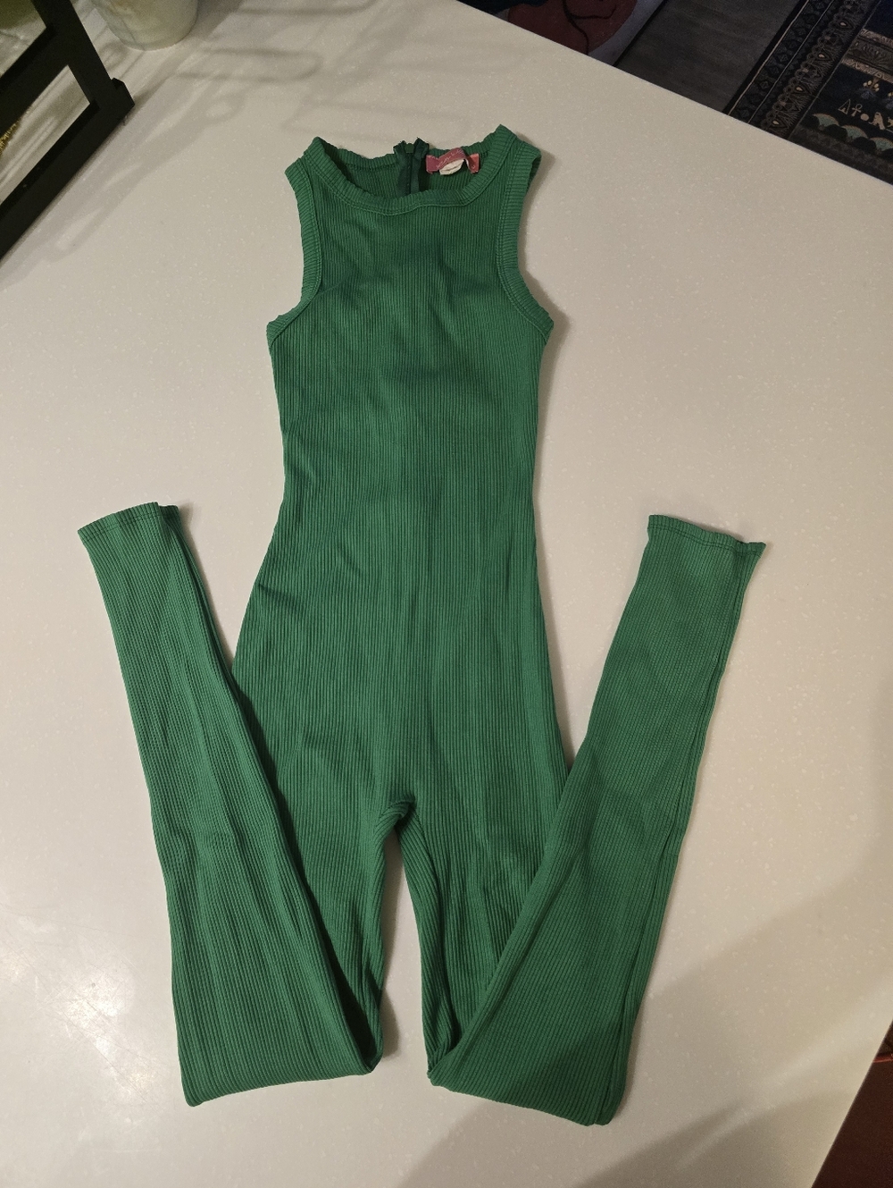 Green Ribbed Sleeveless Jumpsuit